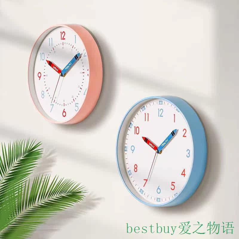 wall clock silent儿童房早教创意时钟免打孔清新卡通静音钟表学