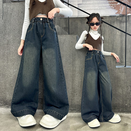 versatile denims pants loose jeans baggy trousers女童裤子