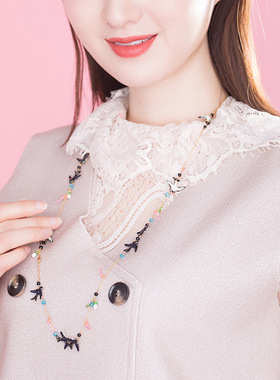 燕子国风项链珐琅毛衣礼物女新中式链欧美重工项个性风潮毛衣链