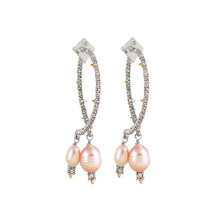 高级感鬼才设计耳环交叉珍珠耳扣轻奢气质满钻镶嵌耳圈潮时尚新品