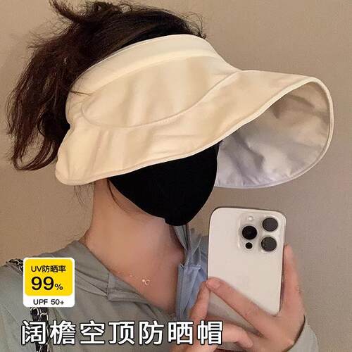 日本RX空顶遮阳帽女防晒防紫外线折叠大檐户外时尚透气太阳蛋卷帽