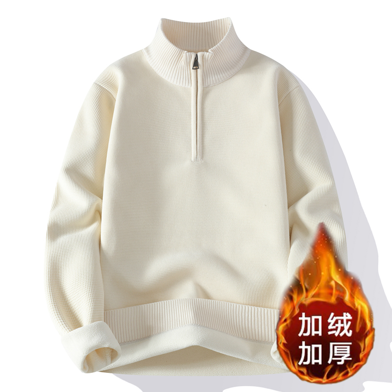 新款一体绒毛衣男秋冬季加绒加厚