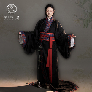 怀谷居【天问】战国袍曲裾汉服复原直裾袍配饰红色禁步原创男女款