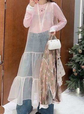 MQ高品质2025年冬款进口网纱拼接无袖背心连衣裙叠穿内搭连衣裙