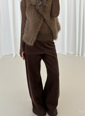 RARELY 高品质布料100还原 假两件麂皮阔腿裙裤 咖色