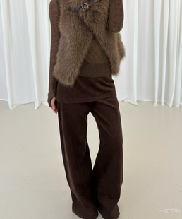 RARELY 高品质布料100还原 假两件麂皮阔腿裙裤 咖色