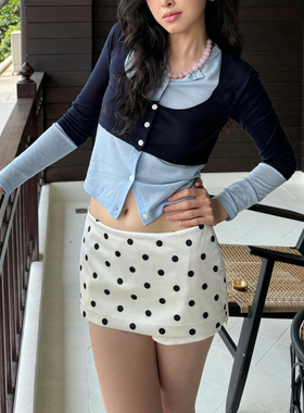 RARELY 真丝羊毛假两件撞色针织开衫