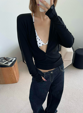 RARELY  V领隐拉蝙蝠袖针织上衣 黑色/淡紫