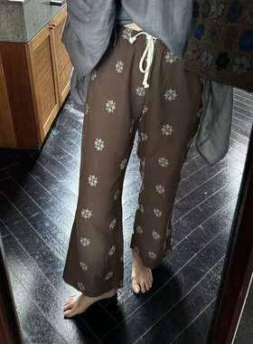 OWISH 奈良少女 重磅刺 定纺天丝棉麻超显瘦清凉微喇长裤遛弯裤