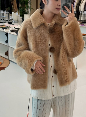 imm*高版本设计感皮毛一体外套环保皮草大衣羊绒水貂球皮草外套