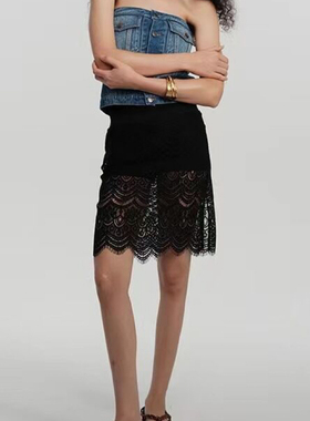 ECHOADE时髦博主叠穿神器 Black Lace Skirt透视感蕾丝半身裙短裙
