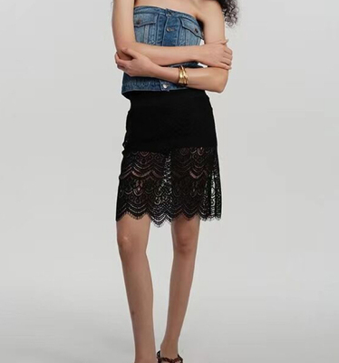 ECHOADE时髦博主叠穿神器 Black Lace Skirt透视感蕾丝半身裙短裙