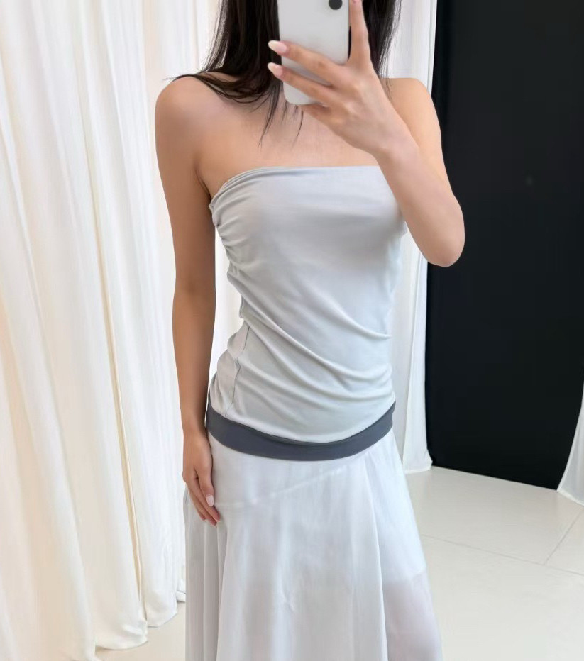 RARELY 高品质布料100还原兰精莫代尔自然褶皱撞色针织抹胸上衣