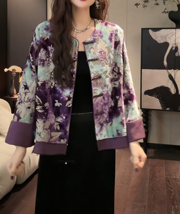 三吉黑花【娥眉秋】新中式丝绒烂花早秋外套女2025新款国风独特潮