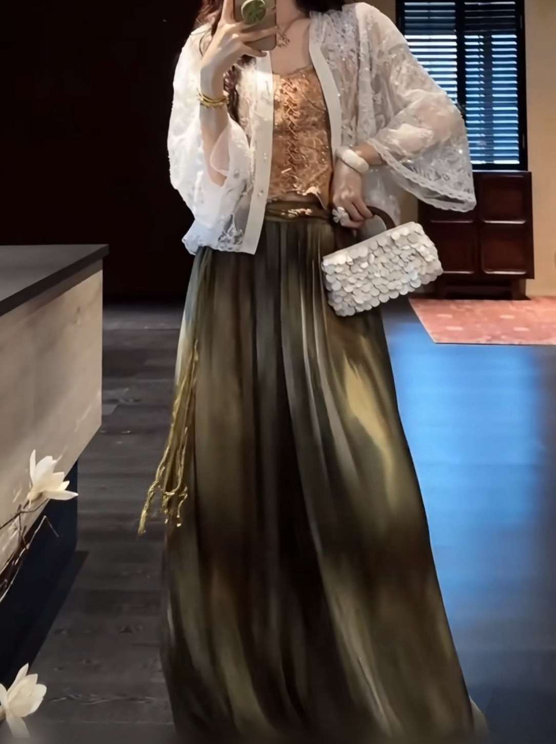 三吉黑花【芳草歇】新中式印花雪纺阔腿裤子女款夏天巨好看灯笼裤