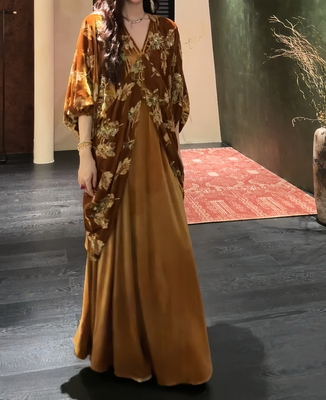 三吉黑花【锦上花】新中式国风丝绒烂花连衣裙子秋季巨好看的长裙