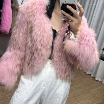 海宁女士时尚貉子毛车条皮草外套