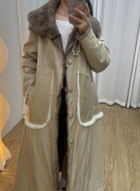 海宁女士时尚保暖兔毛整皮两面穿中长款时尚网红皮草外套