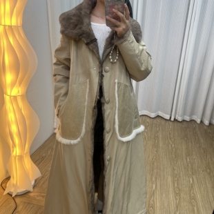 海宁女士时尚保暖兔毛整皮两面穿中长款时尚网红皮草外套