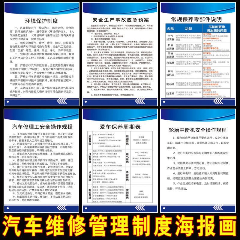 汽修厂规章管理制度三类标识牌挂画汽车维修4s店安全操作海报展板