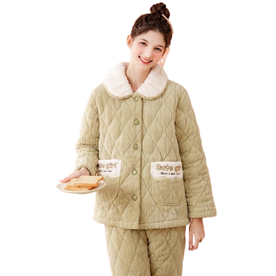 芬腾睡衣女冬季三层夹棉加厚加绒