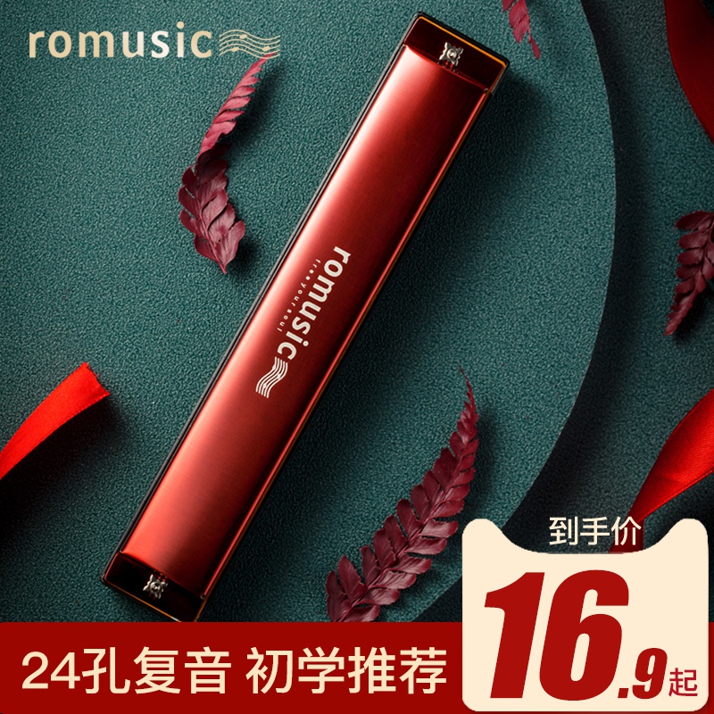 romusic口琴儿童初学者学生成人24孔复音c调专业入门乐器便携小众