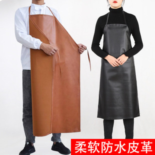 sy杀鱼卖猪肉屠夫海鲜围兜兜防水围裙防油挂脖PU皮革围腰加长加厚