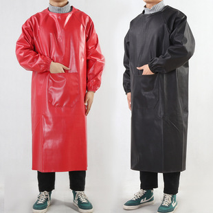 加厚耐磨皮革罩衣PU水产防水长袖 围裙屠宰场车间防护照衣pi批发fa