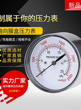 轴向膜盒压力表YE60Z 气压表微压表10KPa天然气表 燃烧机千帕表