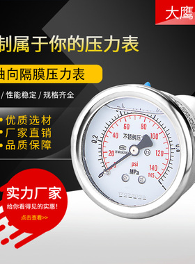 轴向卫生型隔膜压力表YTP60ZBF 不锈钢耐震背接式卡盘 卡箍式