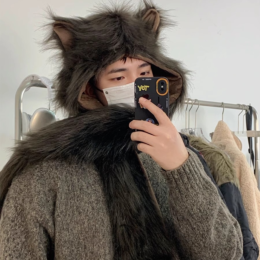 冬季保暖仿皮草帽子围巾手套一体