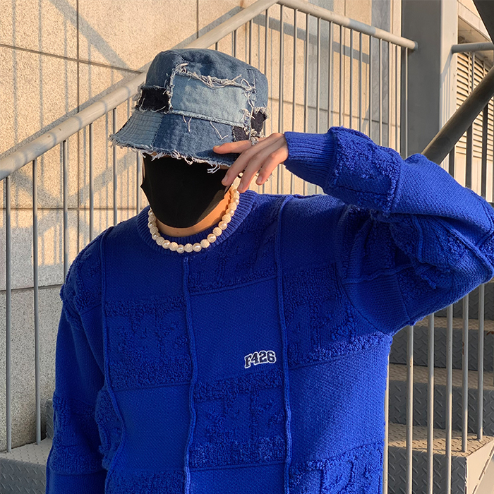 SUPERWZM个性毛边拼接牛仔渔夫帽男潮春夏百搭嘻哈水洗遮阳盆帽女