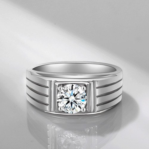 潮男士个性原创设计霸气简约宽版火彩仿真钻石纯银莫桑石情侣戒指