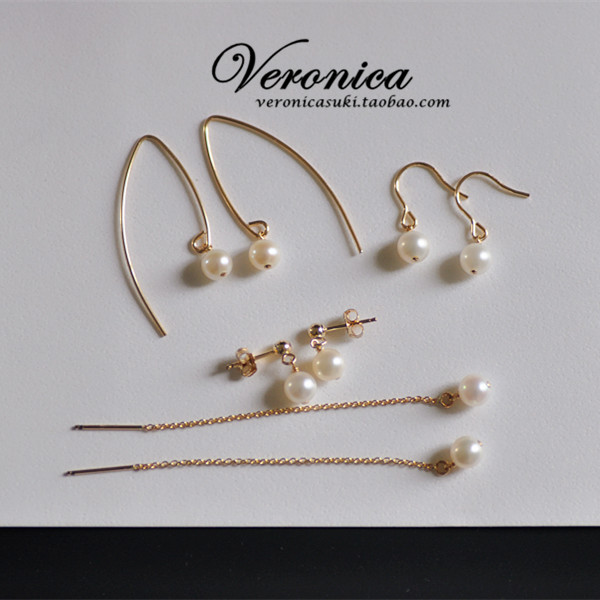 超气质通勤美国进口14K包金天然淡水珍珠不过敏女耳钉坠耳线耳环