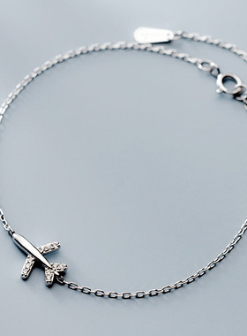 简约森系甜美飞机纯银手链女韩版小清新创意镶钻锆石手链新款饰品