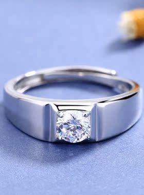 韩版S925男士莫桑石纯银戒指时尚个性仿真钻石钻戒潮人简约指环