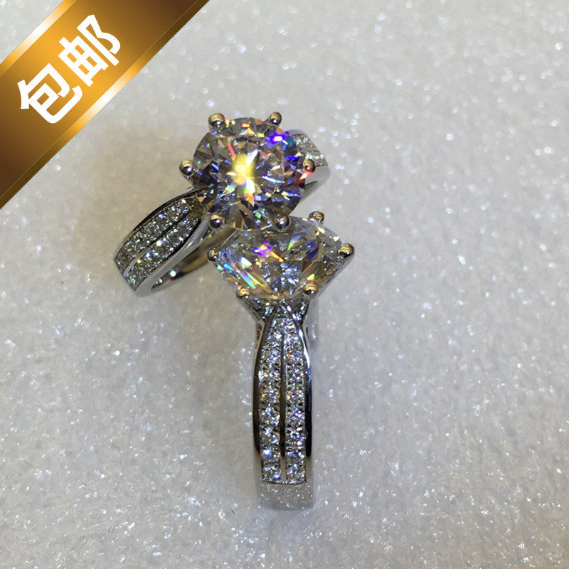 六爪克拉仿真风纯银铂金钻石戒指