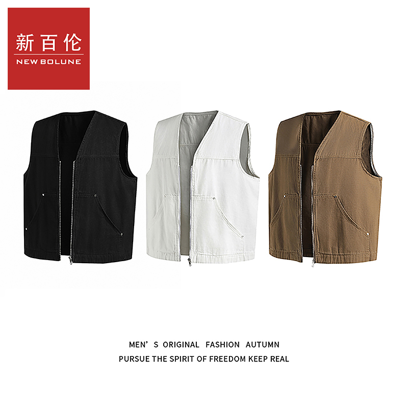 新百伦秋款高街美式经典百搭复古潮牌牛仔休闲夹克男个性休闲马甲