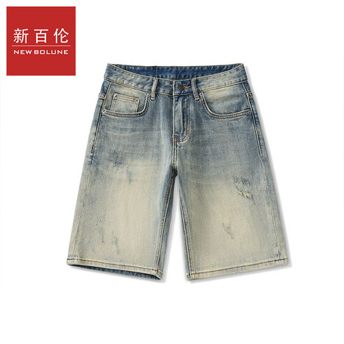 新百伦牛仔短裤男夏季爆款复古港风水洗短裤潮牌时尚休闲五分短裤