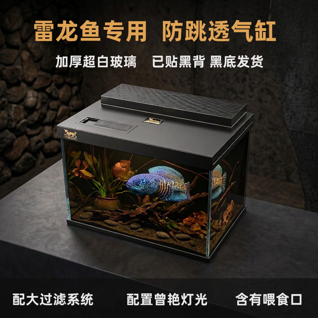 雷龙鱼专用超白鱼缸带喂食口
