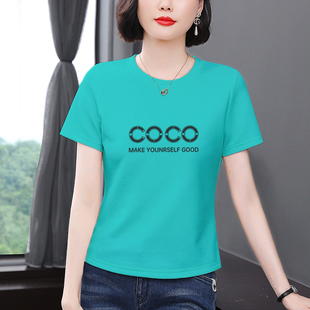 纯棉夏季短袖t恤女款2026新款爆款中老年时尚妈妈装遮肚短款上衣