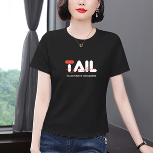 纯棉黑色短袖t恤女款2026新款夏装中老年妈妈宽松洋气短款上衣潮