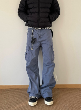 POPLAR CLASSIC 法工蓝复古水洗宽松做旧阔腿Baggy工装裤