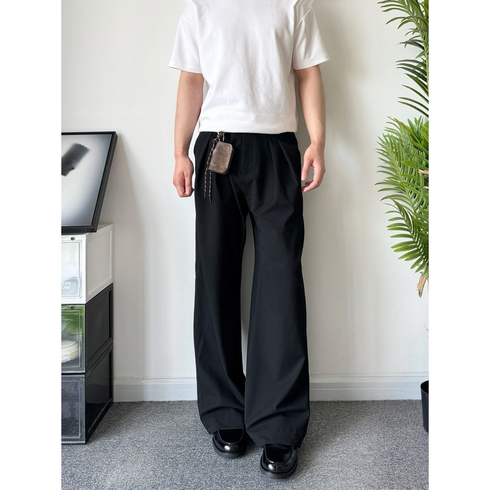 打褶立体A字微阔TR通勤西裤垂坠