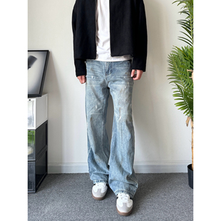 POPLAR CLASSIC泼墨复古阔腿直筒做旧水洗百搭牛仔裤cleanfit长裤