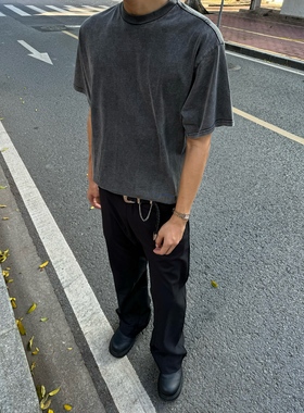 POPLAR CLASSIC炒雪花短宽BOXY基础水洗磨毛T恤260g打底宽松短袖