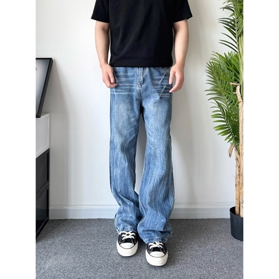 闪电纹复古cleanfit直筒微喇蓝牛