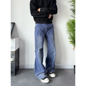 CLASSIC 法工蓝泼墨复古水洗做旧vintage工装 裤 POPLAR 直筒长裤