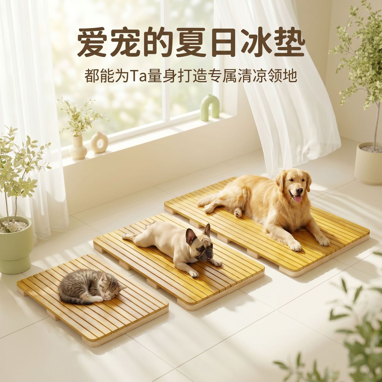 宠物竹凉垫狗狗笼子垫猫垫子大小型犬通用耐咬四季通用宠物垫