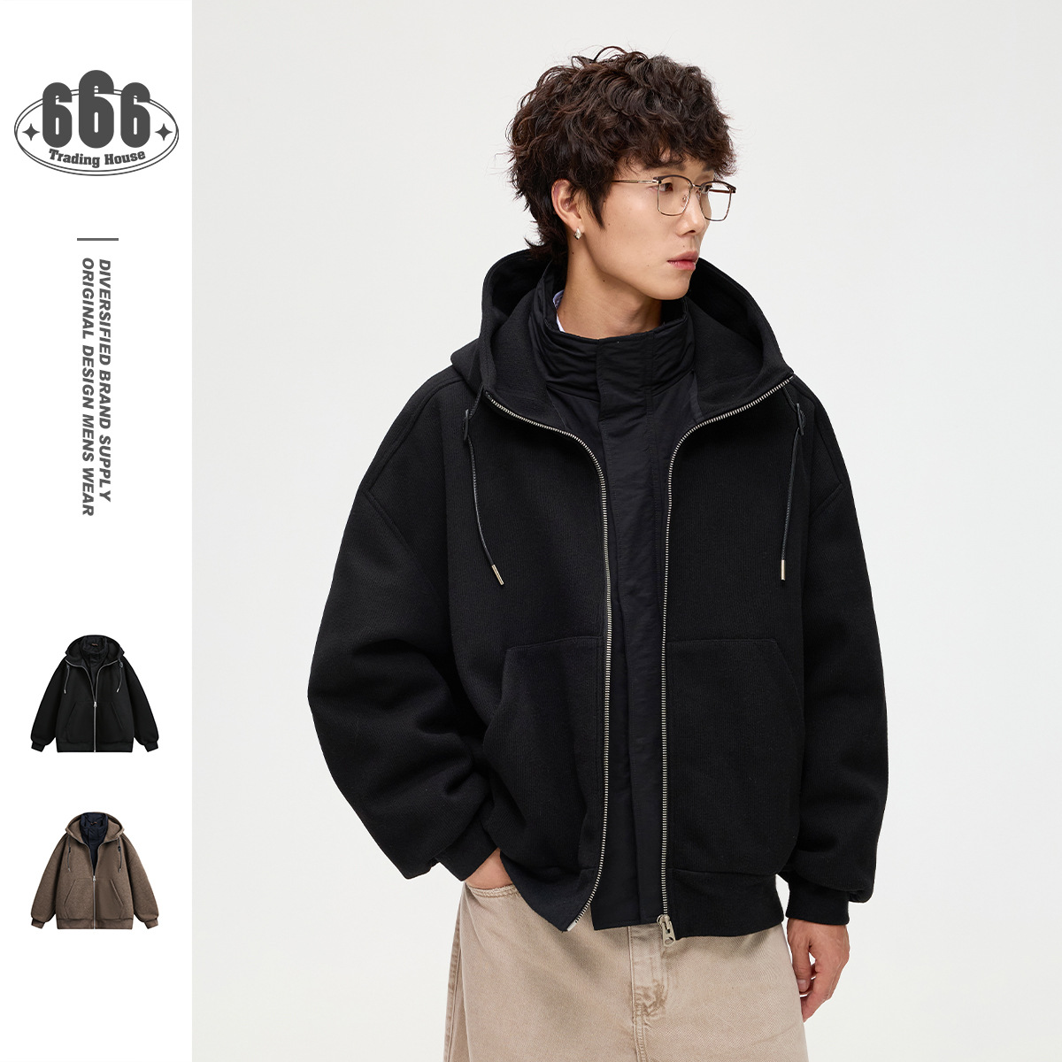 ANSWER ME冬季休闲连帽羽绒服男潮流保暖白鸭绒假两件外套YR5696